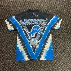 Majestic NFL Blue and Black Detroit Lions Tie Dye T-Shirt Size Medium